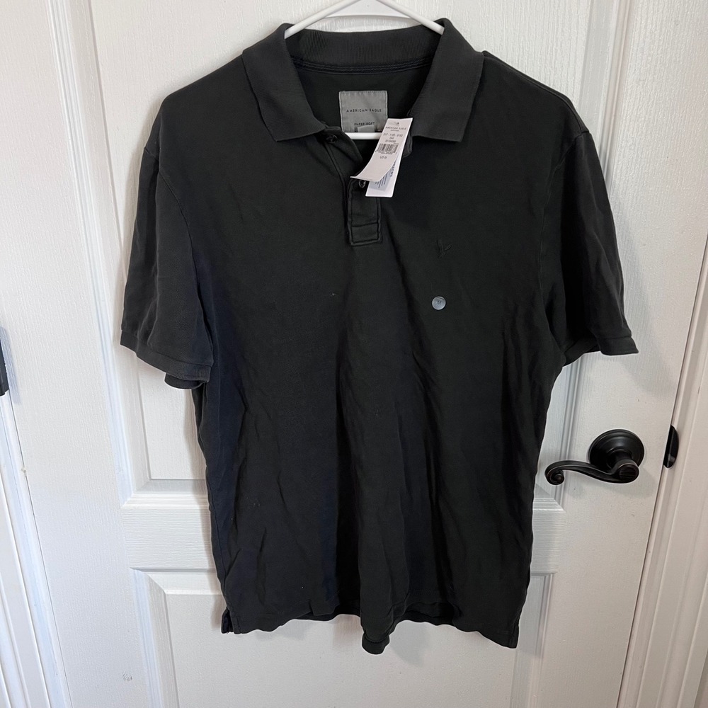 American Eagle Mens Super Soft Cotton Polo Shirt Black Medium NWT 017-1165-9182